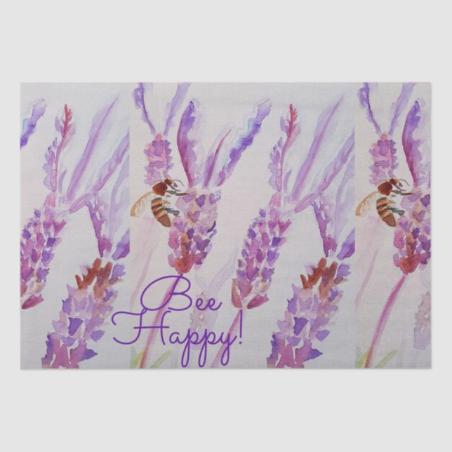 Lavender Bee Happy Herb Watercolor Flower Tissue Paper (Front)