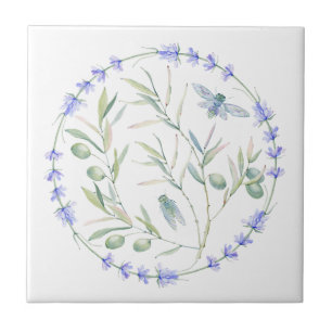 Lavender, Bees, and Olive Branches Clear Image Tile