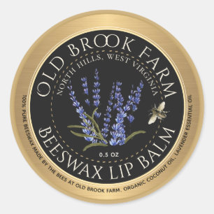 Lavender Beeswax Lip Balm Gold Black with Bee Classic Round Sticker