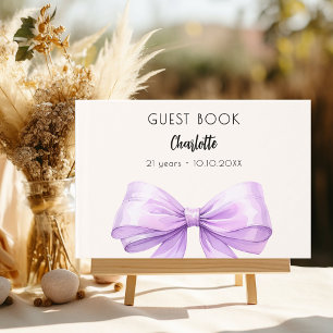 Lavender beige cream bow birthday guest book