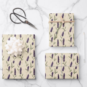 Lavender Beige Floral Botanical Purple Beige  Wrapping Paper Sheet