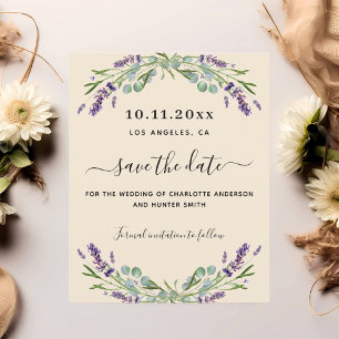 Lavender beige wedding budget save the date flyer