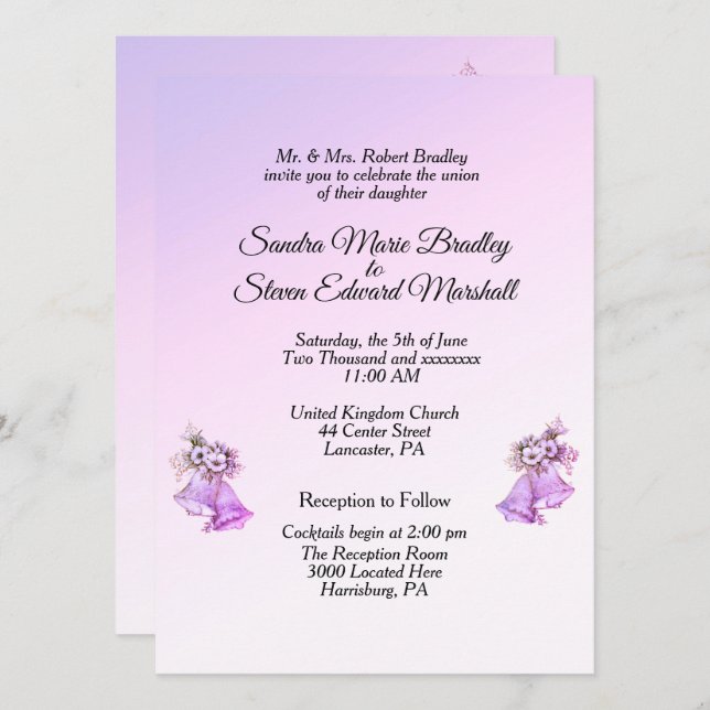 Lavender Bells Wedding Invitation  (Front/Back)