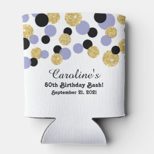 Lavender, Black and Gold Glitter Confetti   50th Can Cooler