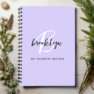 Lavender Black and White Monogram Recipe Book