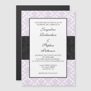 Lavender Black Damask Magnetic Wedding Invites