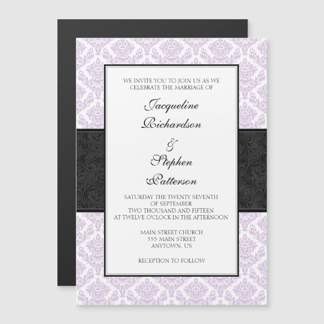 Lavender Black Damask Magnetic Wedding Invites (Front/Back)