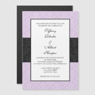 Lavender Black Damask Magnetic Wedding Invites