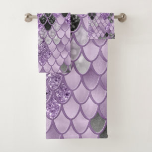 Lavender Black Mermaid Scales Glam #1  Bath Towel Set