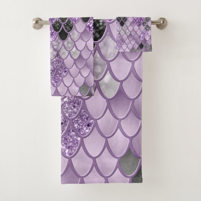Lavender Black Mermaid Scales Glam #1  Bath Towel Set (Insitu)