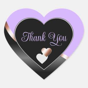 Lavender Black Wavy Rose Gold and Hearts Thank You Heart Sticker