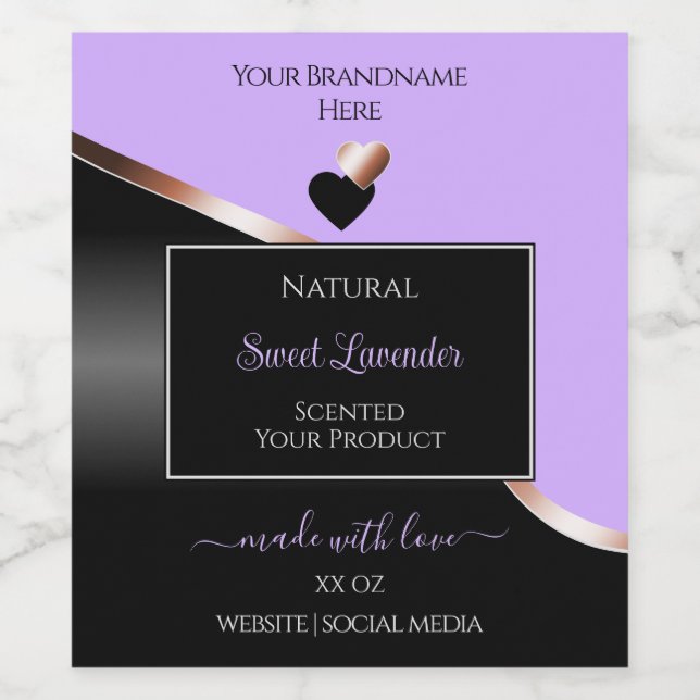 Lavender Black Wavy Rose Gold Hearts Product Label (Single Label)