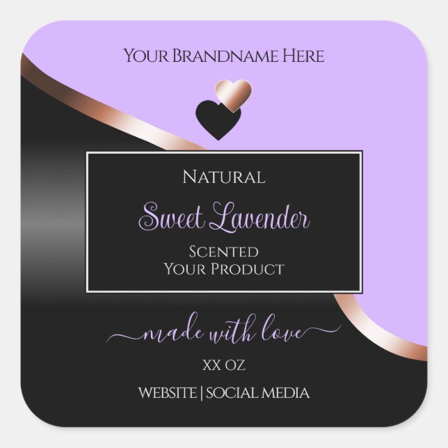 Lavender Black Wavy Rose Gold Hearts Product Label (Front)