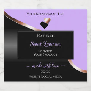 Lavender Black Wavy Rose Gold Hearts Product Label