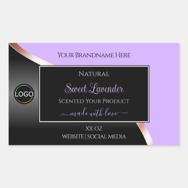 Lavender Black Wavy Rose Gold Logo Product Labels (Front)