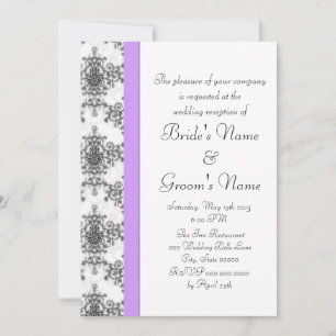 Lavender Black White Damask Wedding Reception Invitation