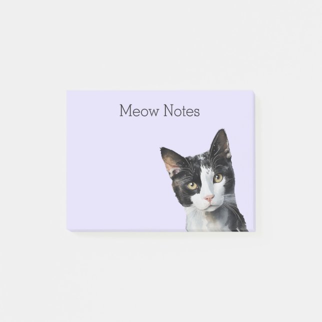 Lavender Black White Kitty Cat Post-it Notes (Front)