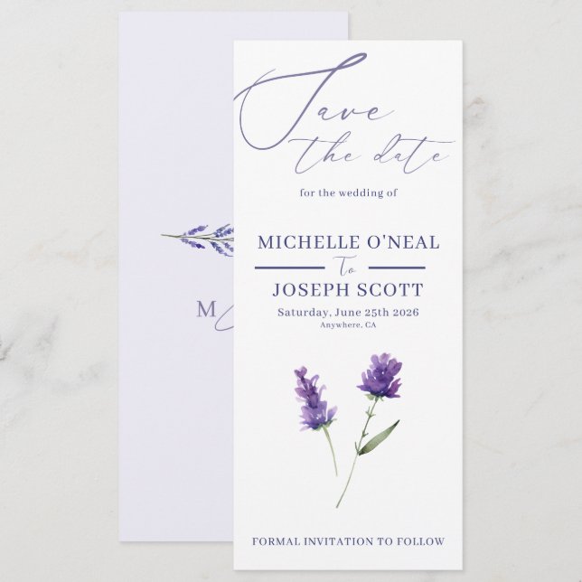 Lavender Bliss Elegant Watercolor Wedding Save The Date (Front/Back)
