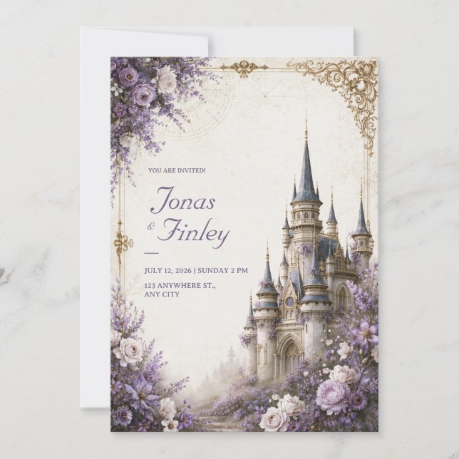 Lavender Bloom Castle Wedding Invitation (Front)
