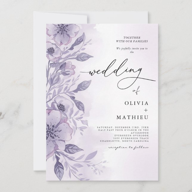 Lavender Bloom Flourish Wedding Invitation (Front)