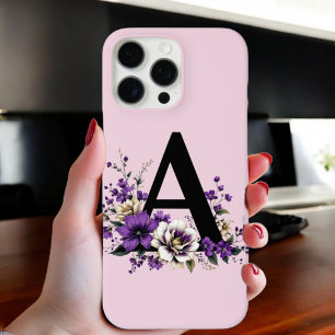 Lavender Bloom : Monogrammed Initial 'A' iPhone 16 Pro Max Case