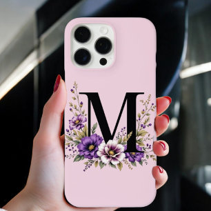 Lavender Bloom : Monogrammed Initial 'M' iPhone 16 Pro Max Case
