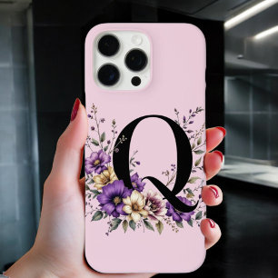 Lavender Bloom : Monogrammed Initial 'Q'  iPhone 16 Pro Max Case