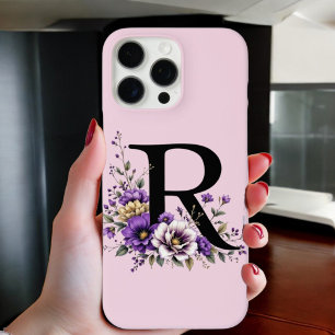 Lavender Bloom : Monogrammed Initial 'R' iPhone 16 Pro Max Case