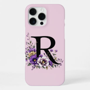 Lavender Bloom : Monogrammed Initial 'R' iPhone 16 Pro Max Case