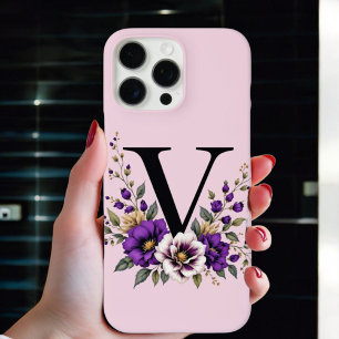 Lavender Bloom : Monogrammed Initial 'V' iPhone 16 Pro Max Case