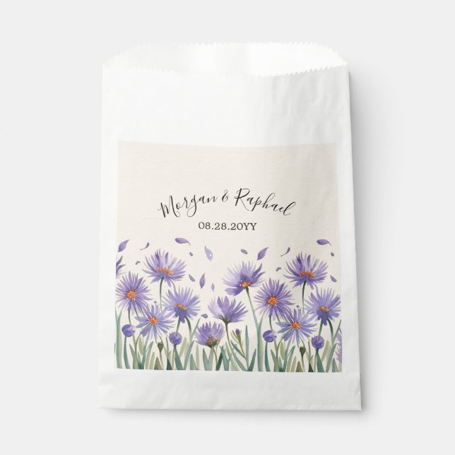 Lavender Bloom Watercolor Wildflower Wedding Favour Bags (Front)