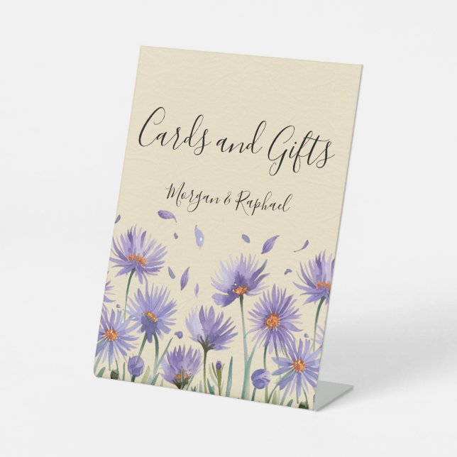 Lavender Bloom Wildflower Wedding Cards and Gifts Pedestal Sign (Front)