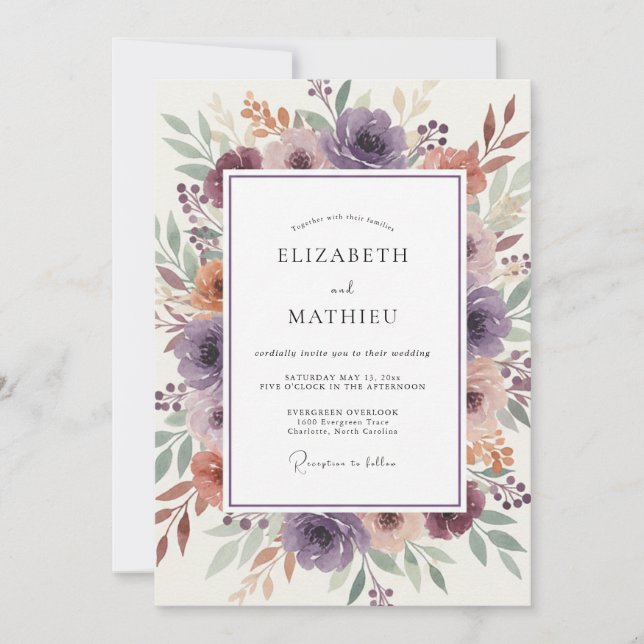 Lavender Blooming Botanical Wedding Invitation (Front)