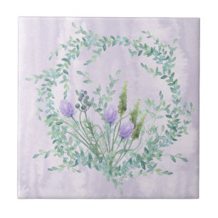 Lavender Blooming Chives Herbal Ceramic Tile