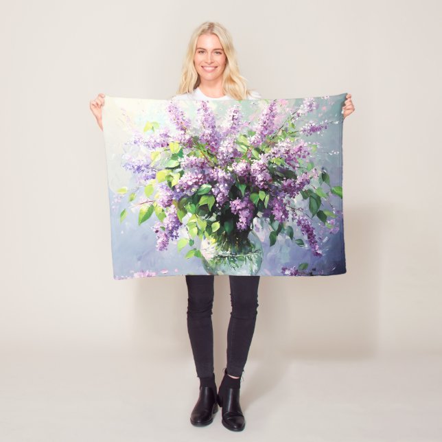 Lavender Blooming Lilac Bouquet Fleece Blanket (In Situ)