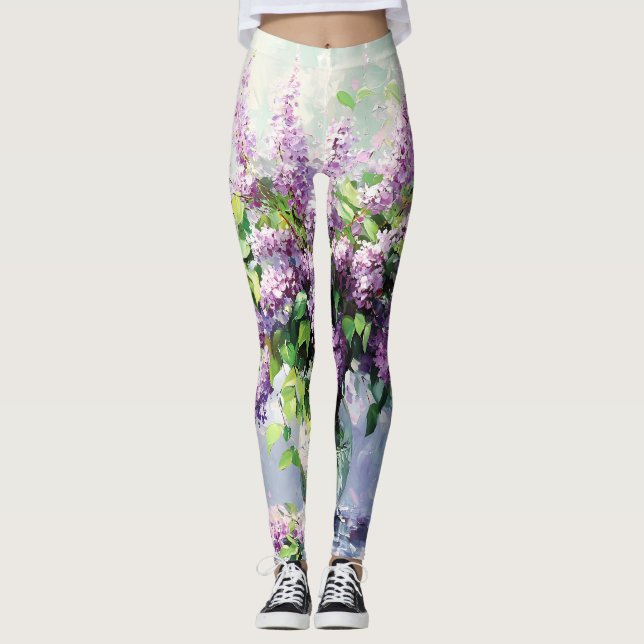 Lavender Blooming Lilac Bouquet Leggings (Front)