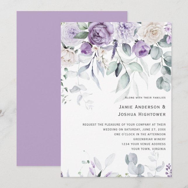 Lavender Blooms Wedding Invitation (Front/Back)