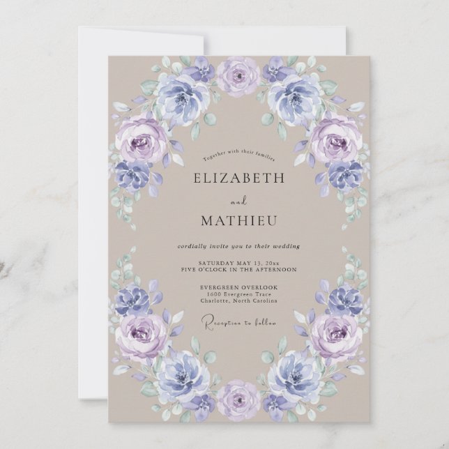 Lavender Blossom Wreath Wedding Invitation (Front)