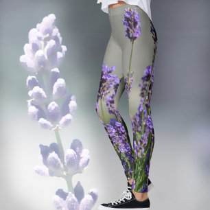 Lavender Blossoms Floral Botanical Grey Leggings