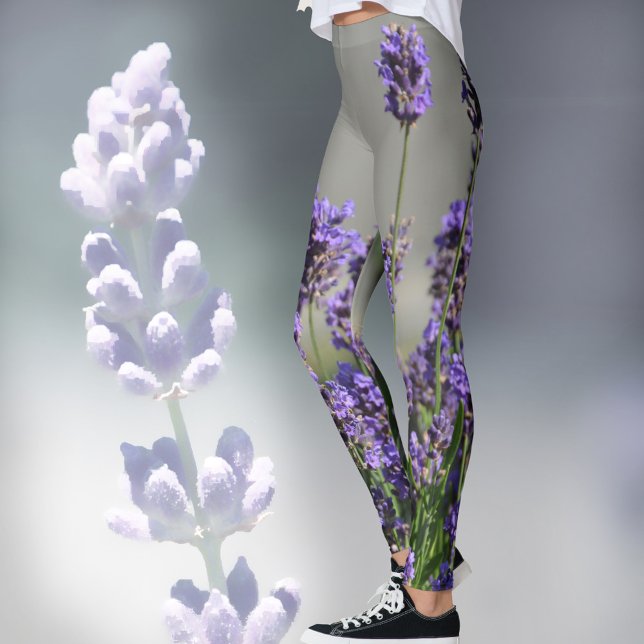 Lavender Blossoms Floral Botanical Grey Leggings (Creator Uploaded)