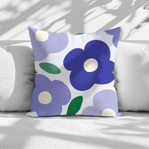 Lavender Blue Abstract Retro Flower Pattern Cushion