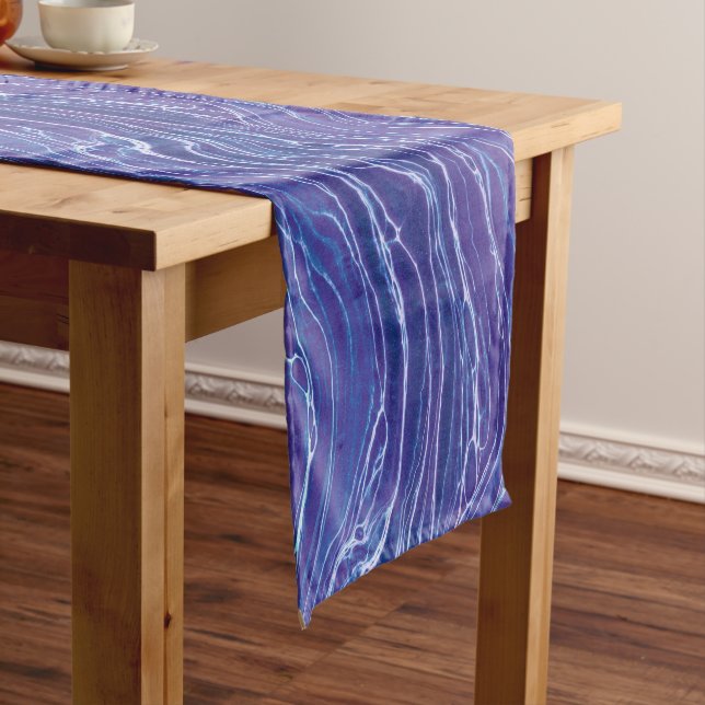 Lavender Blue Abstract Waves Pattern Short Table Runner (In Situ)