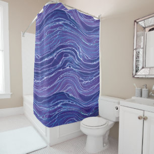 Lavender Blue Abstract Waves Pattern Shower Curtain