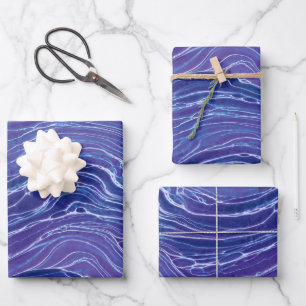 Lavender Blue Abstract Waves Pattern Wrapping Paper Sheet