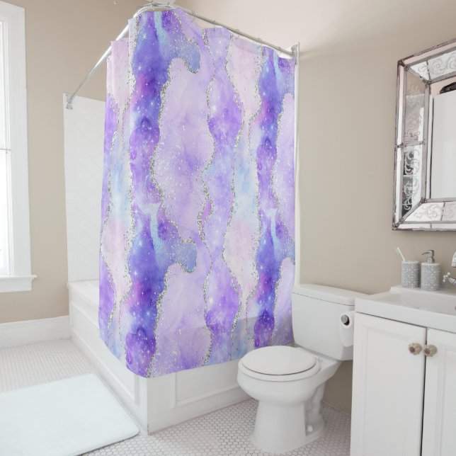 lavender blue agate glitter shower curtain (In Situ)