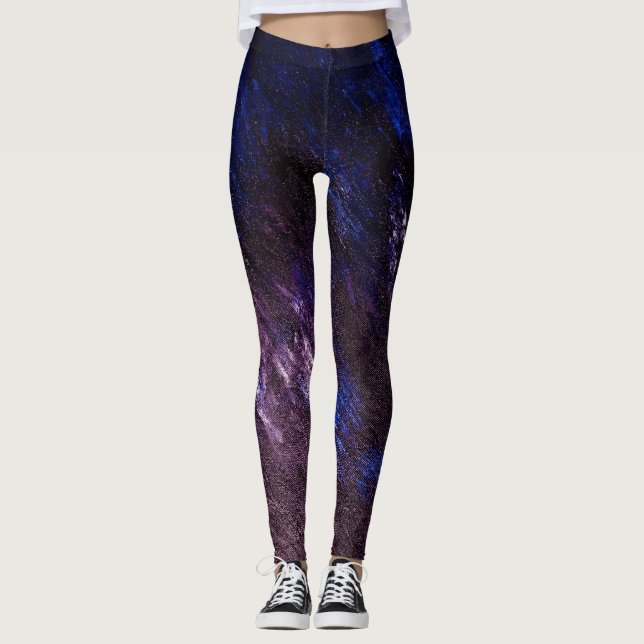 Lavender Blue and Black Abstract Dance Leggings (Front)