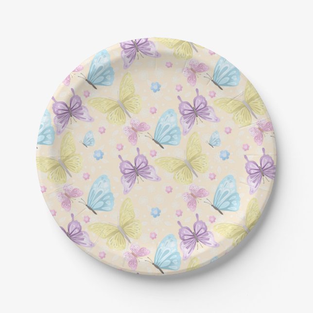 Lavender, Blue and Yellow Butterflies Paper Plate (Front)