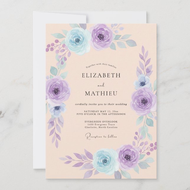 Lavender Blue Bloom Romance Wedding Invitation (Front)