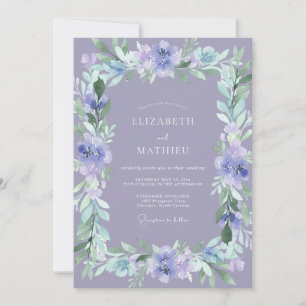 Lavender Blue Botanical Watercolor Wedding Invitation