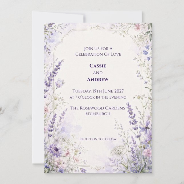 Lavender Blue Botanical Wedding Invitation (Front)